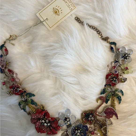 Eye Candy PINK FLAMINGO Floral Necklace - Picture 3 of 8